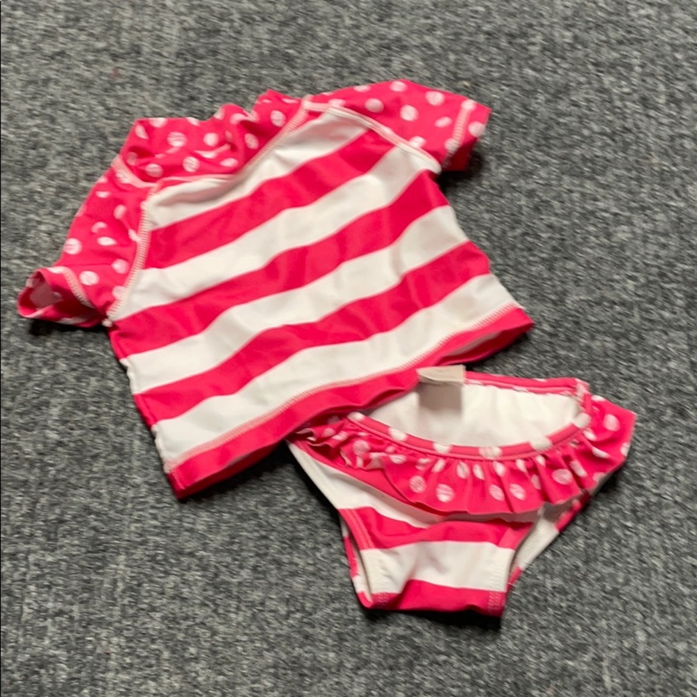 Like new! Target baby girl swim set-pink & white stripes & polka dots- 0-6m